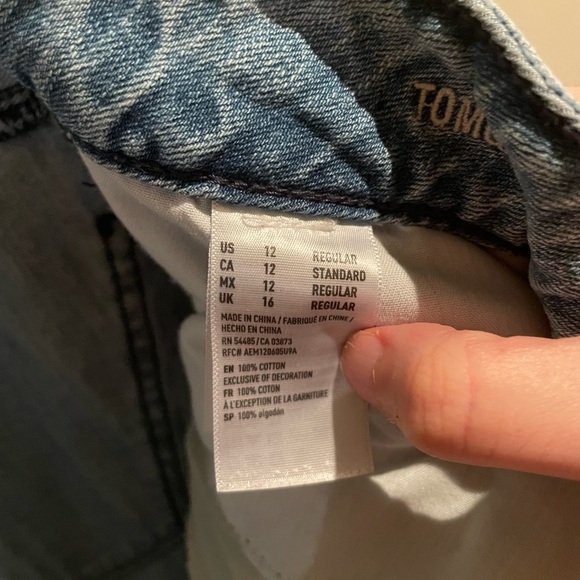 American Eagle Distressed Denim Button Fly Blue Jeans Unique Patched - Picture 2 of 6